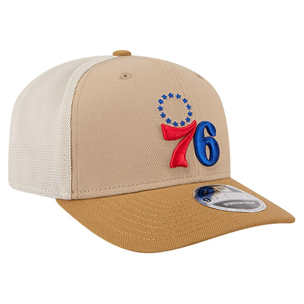 Philadelphia 76ers Two-Tone 9SEVENTY Adjustable Trucker Hat - Tan/Light Brown for sale