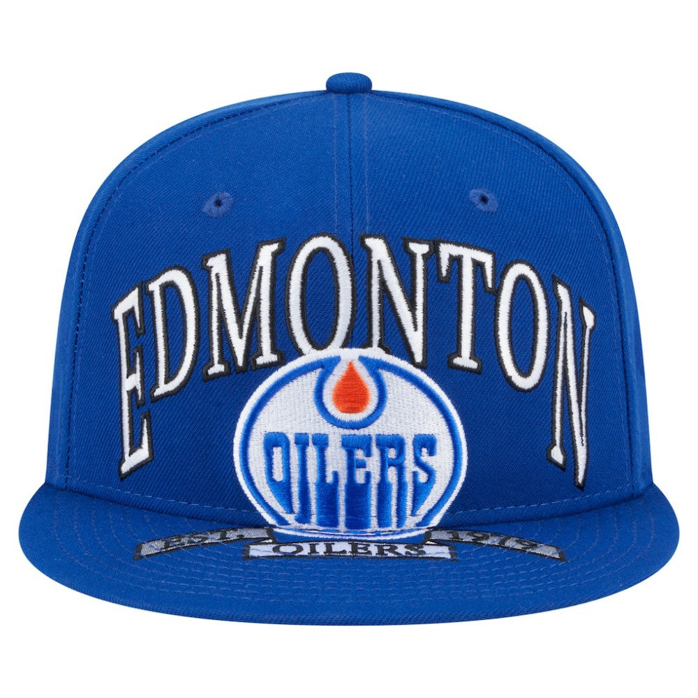 Edmonton Oilers New Era Oversized Vintage Arch 59Fifty Fitted Hat - Royal Hats