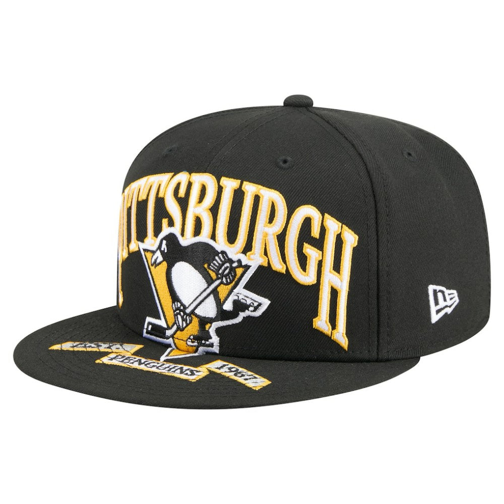 Pittsburgh Penguins New Era Oversized Vintage Arch 59Fifty Fitted Hat - Black Hats