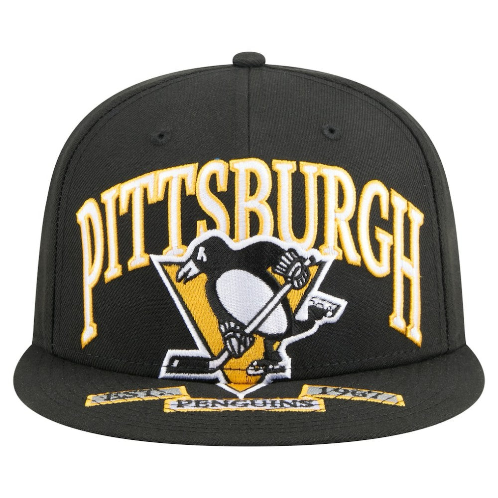 Pittsburgh Penguins New Era Oversized Vintage Arch 59Fifty Fitted Hat - Black Hats