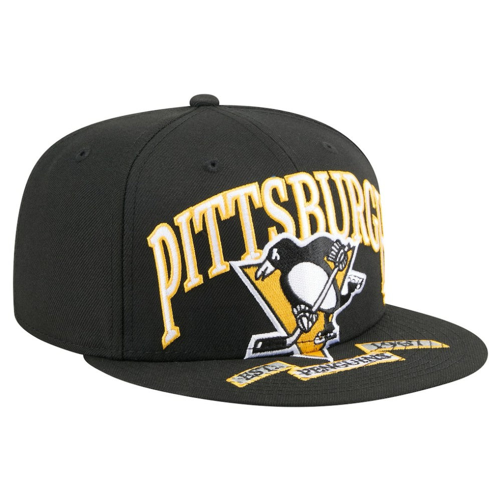 Pittsburgh Penguins New Era Oversized Vintage Arch 59Fifty Fitted Hat - Black Hats