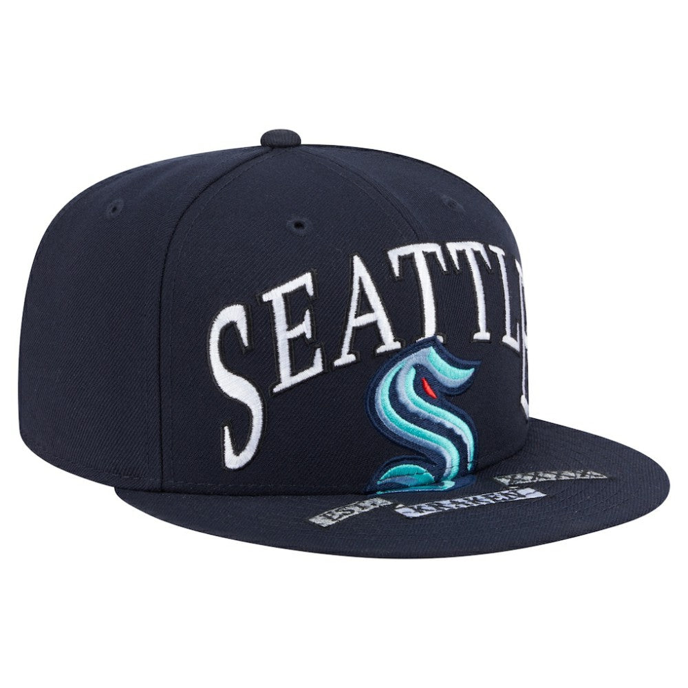 Seattle Kraken New Era Oversized Vintage Arch 59Fifty Fitted Hat - Deep Sea Blue Hats