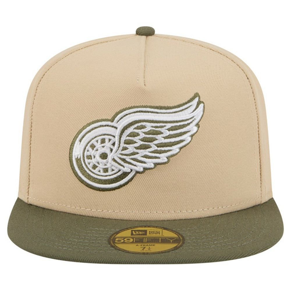 Detroit Red Wings New Era Color Pack Two-Tone 59FIFTY A-Frame Fitted Hat - Tan/Olive Hats