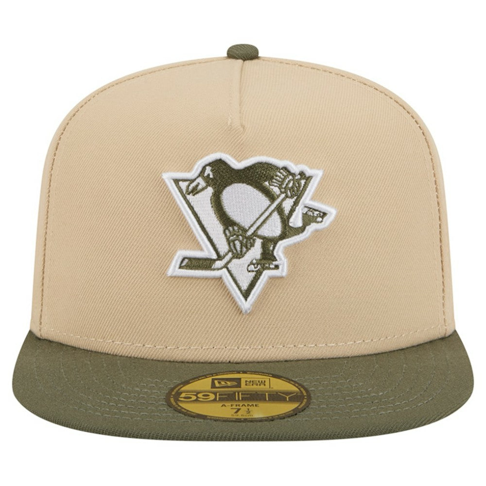 Pittsburgh Penguins New Era Color Pack Two-Tone 59FIFTY A-Frame Fitted Hat - Tan/Olive Hats