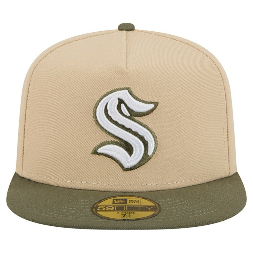 Seattle Kraken New Era Color Pack Two-Tone 59FIFTY A-Frame Fitted Hat - Tan/Olive Hats