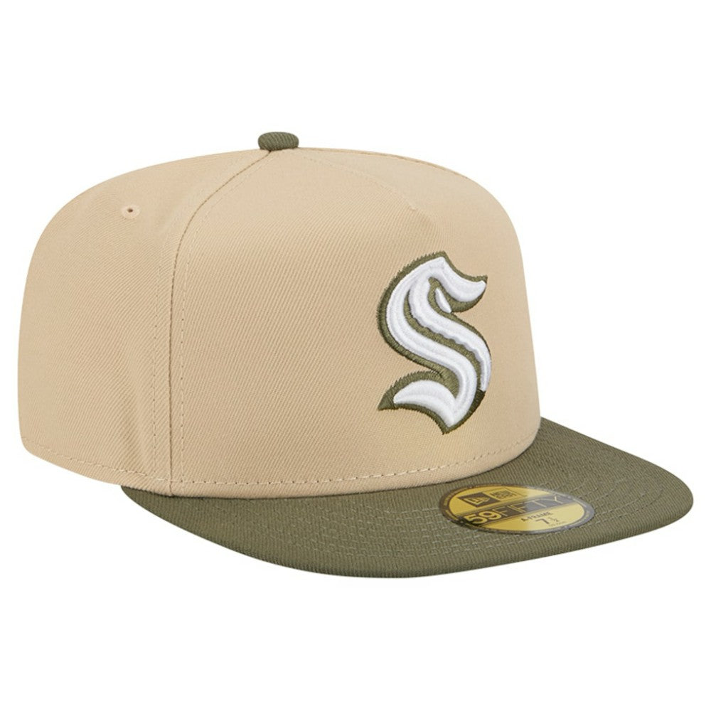 Seattle Kraken New Era Color Pack Two-Tone 59FIFTY A-Frame Fitted Hat - Tan/Olive Hats