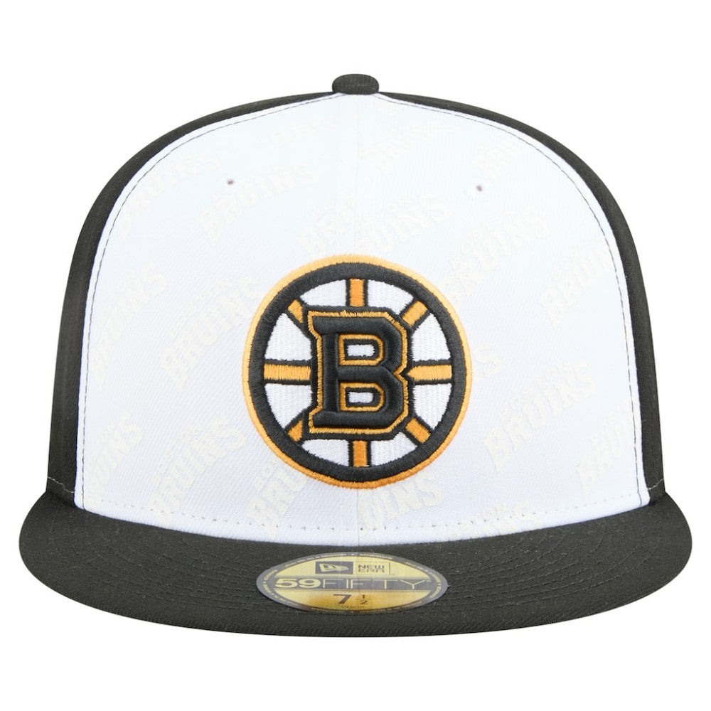 Boston Bruins New Era Repeat Two-Tone 59FIFTY Fitted Hat - White/Black Hats
