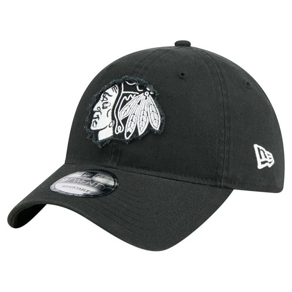 Chicago Blackhawks New Era Stamp Fabric Applique 9TWENTY Adjustable Hat - Black Hats