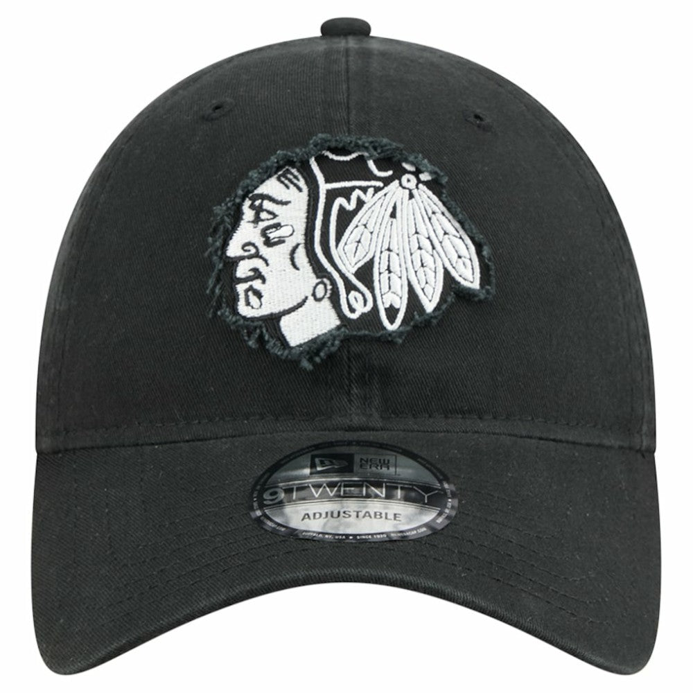 Chicago Blackhawks New Era Stamp Fabric Applique 9TWENTY Adjustable Hat - Black Hats