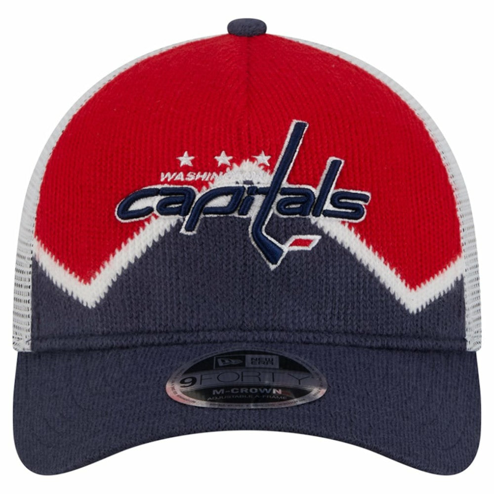 Washington Capitals New Era Hockey Sock 9FORTY A-Frame M-Crown Adjustable Trucker Hat - Navy/Red Hats