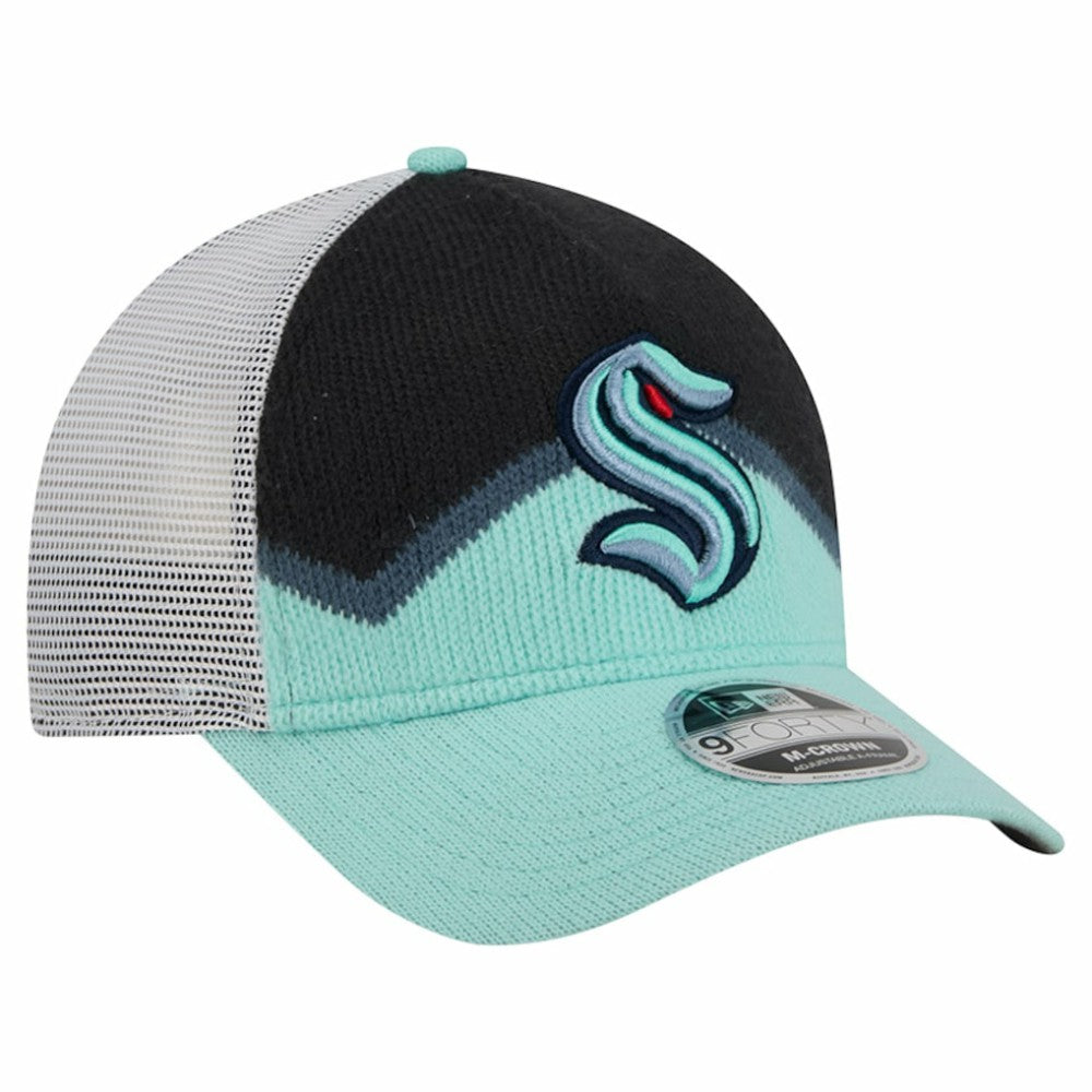 Seattle Kraken New Era Hockey Sock 9FORTY A-Frame M-Crown Adjustable Trucker Hat - Light Blue/Deep Sea Blue Hats