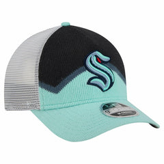 Seattle Kraken New Era Hockey Sock 9FORTY A-Frame M-Crown Adjustable Trucker Hat - Light Blue/Deep Sea Blue Hats