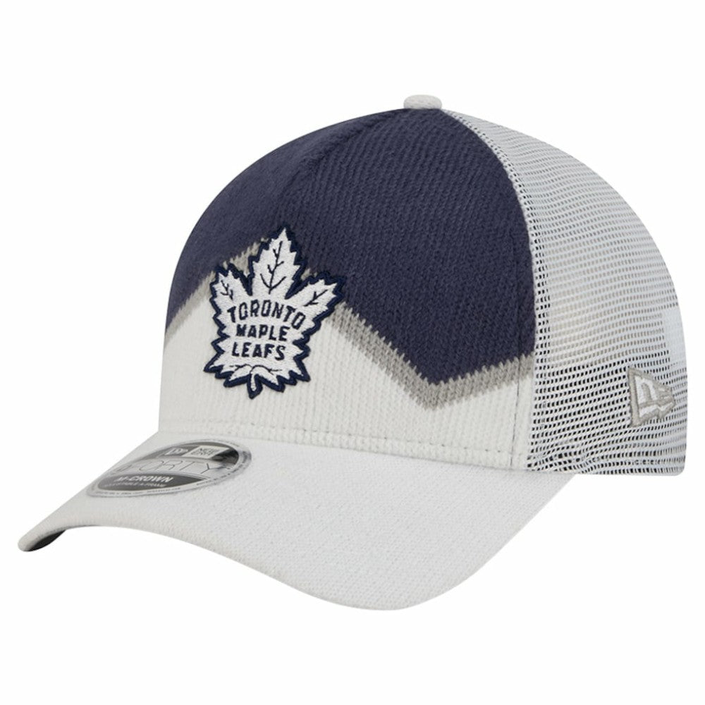 Toronto Maple Leafs New Era Hockey Sock 9FORTY A-Frame M-Crown Adjustable Trucker Hat - White/Blue Hats
