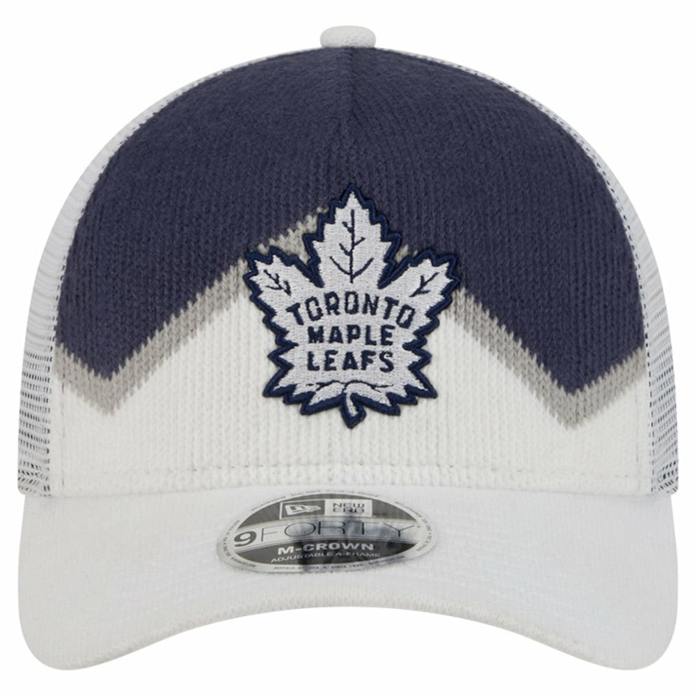 Toronto Maple Leafs New Era Hockey Sock 9FORTY A-Frame M-Crown Adjustable Trucker Hat - White/Blue Hats