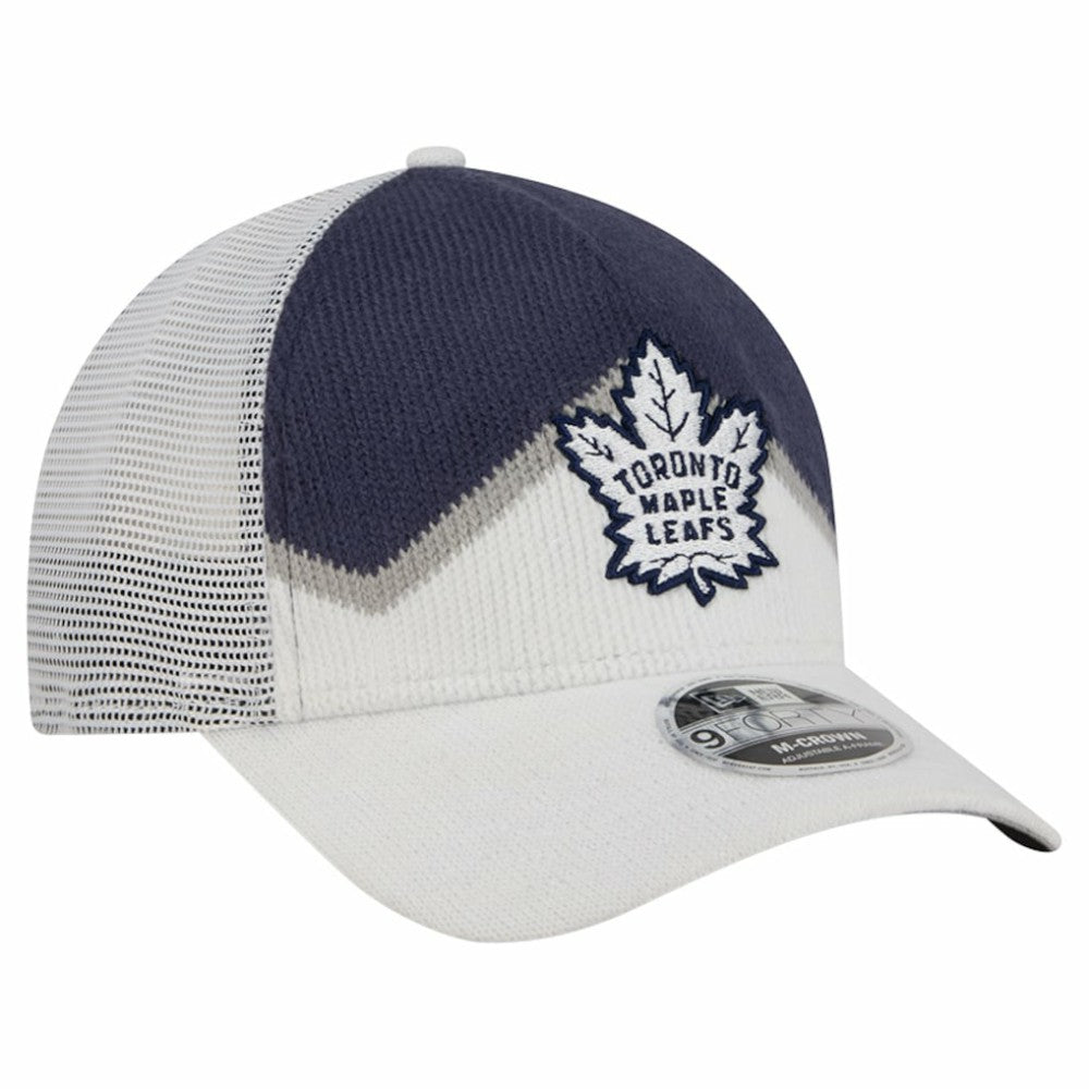 Toronto Maple Leafs New Era Hockey Sock 9FORTY A-Frame M-Crown Adjustable Trucker Hat - White/Blue Hats
