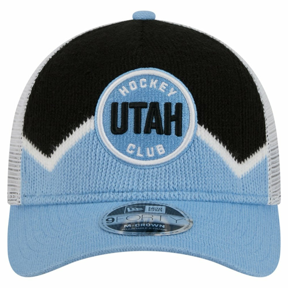 Utah Mammoth New Era Hockey Sock 9FORTY A-Frame M-Crown Adjustable Trucker Hat - Light Blue/Black Hats