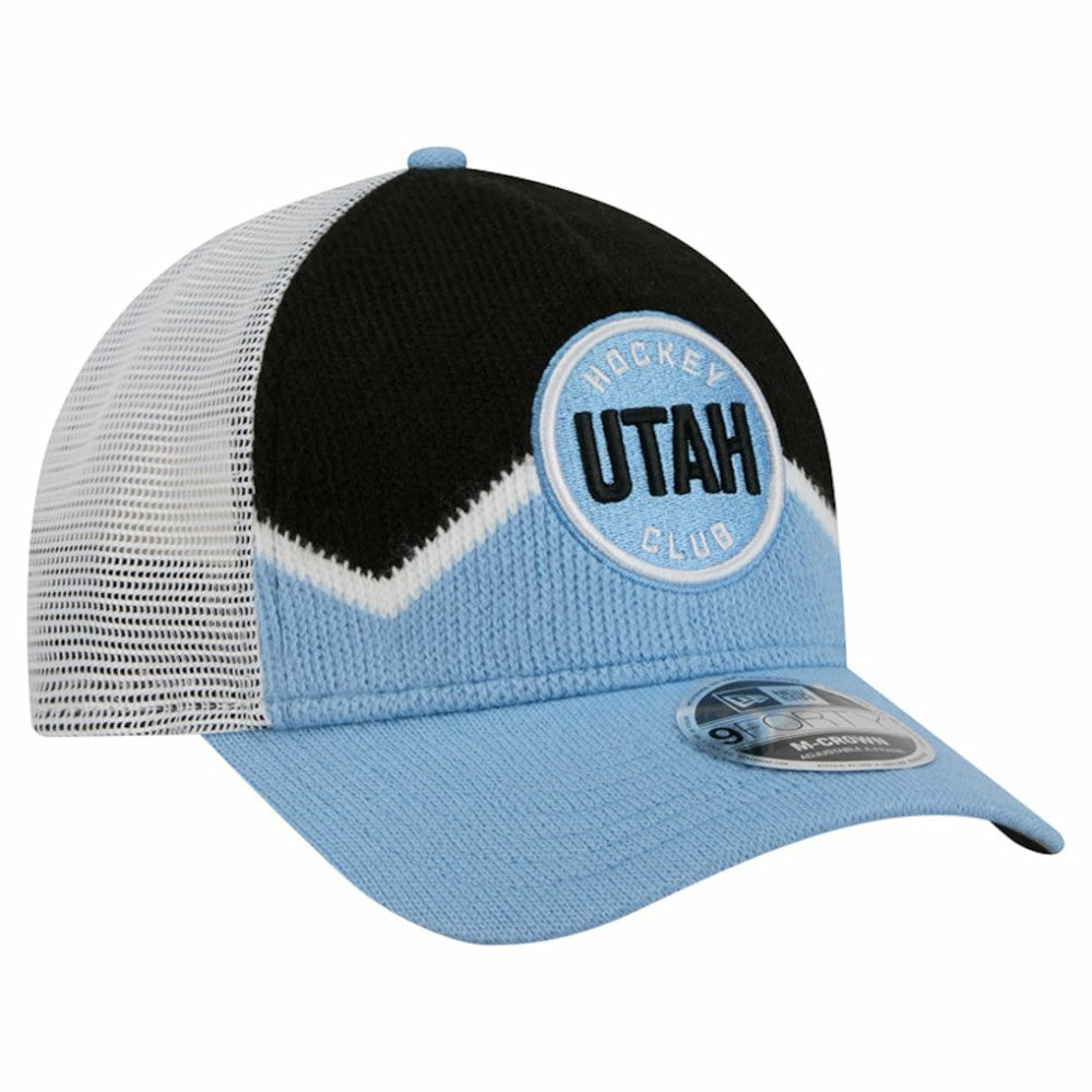 Utah Mammoth New Era Hockey Sock 9FORTY A-Frame M-Crown Adjustable Trucker Hat - Light Blue/Black Hats