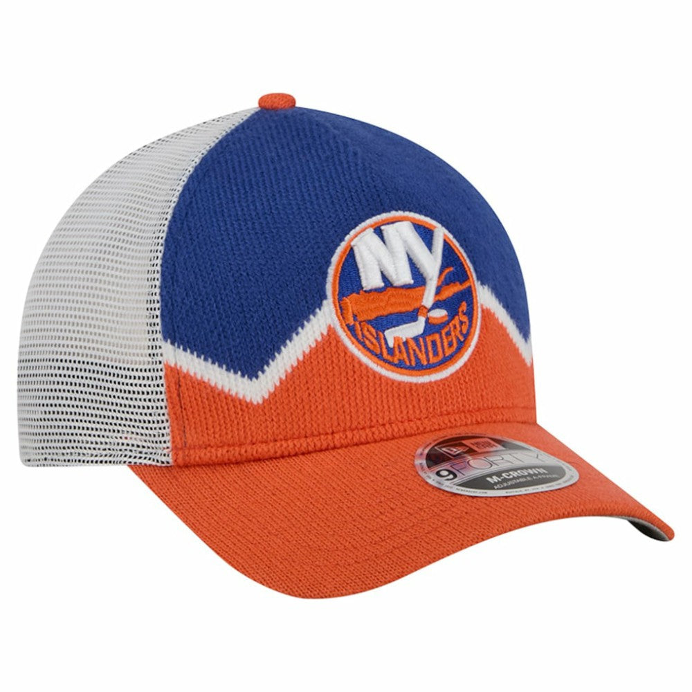 New York Islanders New Era Hockey Sock 9FORTY A-Frame M-Crown Adjustable Trucker Hat - Orange/Royal Hats