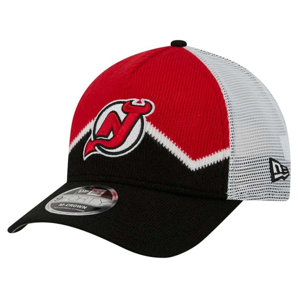New Jersey Devils New Era Hockey Sock 9FORTY A-Frame M-Crown Adjustable Trucker Hat - Black/Red Jerseys