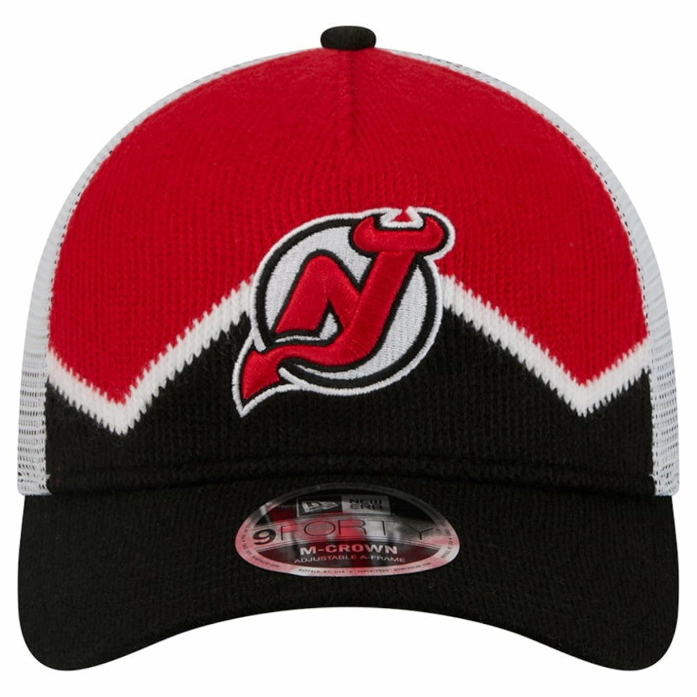 New Jersey Devils New Era Hockey Sock 9FORTY A-Frame M-Crown Adjustable Trucker Hat - Black/Red Jerseys