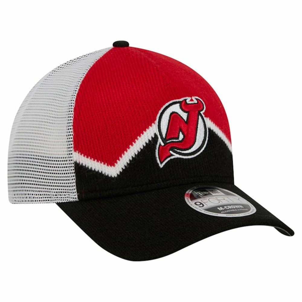 New Jersey Devils New Era Hockey Sock 9FORTY A-Frame M-Crown Adjustable Trucker Hat - Black/Red Jerseys