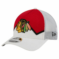 Chicago Blackhawks New Era Hockey Sock 9FORTY A-Frame M-Crown Adjustable Trucker Hat - White/Red Hats