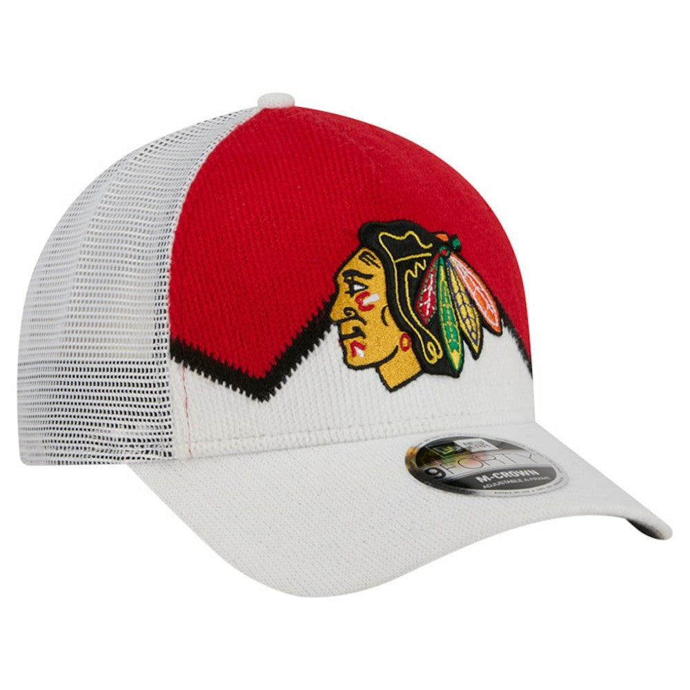 Chicago Blackhawks New Era Hockey Sock 9FORTY A-Frame M-Crown Adjustable Trucker Hat - White/Red Hats