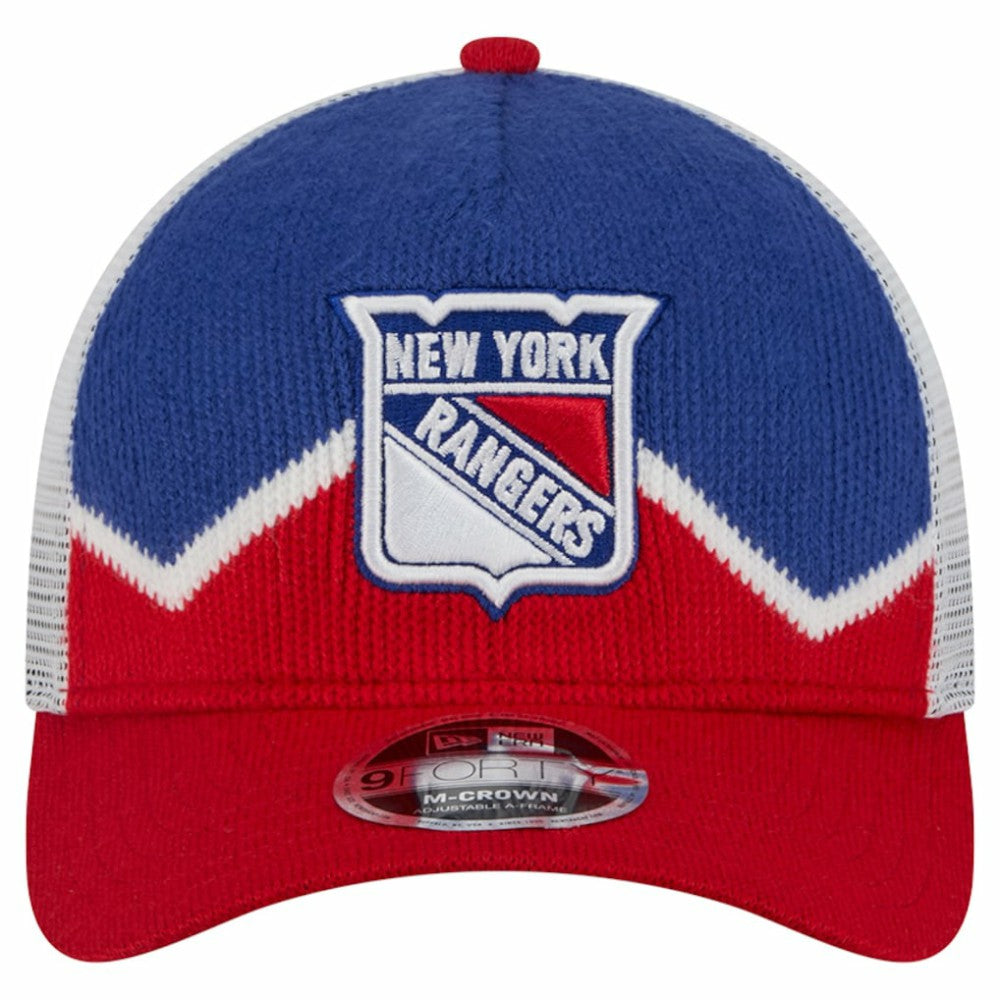 New York Rangers New Era Hockey Sock 9FORTY A-Frame M-Crown Adjustable Trucker Hat - Red/Blue Hats