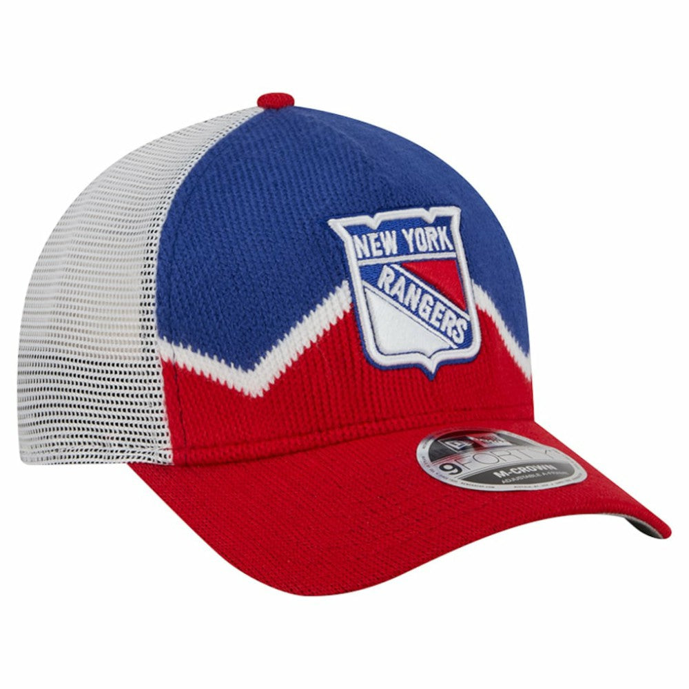 New York Rangers New Era Hockey Sock 9FORTY A-Frame M-Crown Adjustable Trucker Hat - Red/Blue Hats