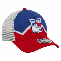 New York Rangers New Era Hockey Sock 9FORTY A-Frame M-Crown Adjustable Trucker Hat - Red/Blue Hats