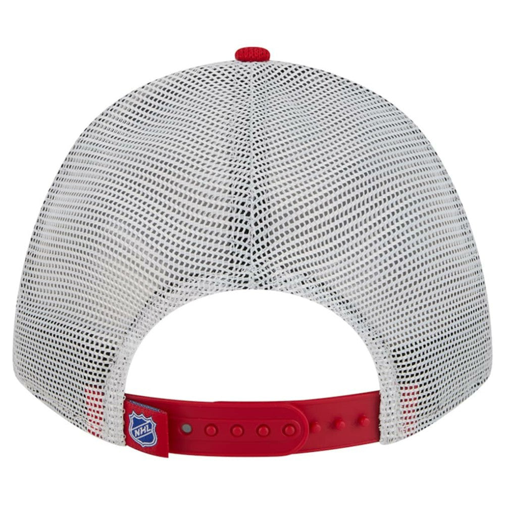 New York Rangers New Era Hockey Sock 9FORTY A-Frame M-Crown Adjustable Trucker Hat - Red/Blue Hats
