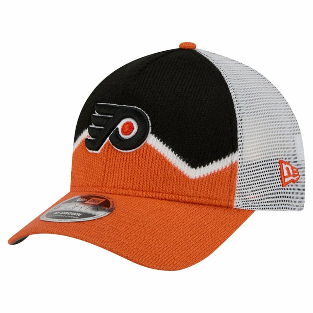 Philadelphia Flyers New Era Hockey Sock 9FORTY A-Frame M-Crown Adjustable Trucker Hat - Orange/Black Hats