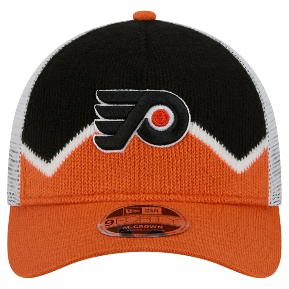 Philadelphia Flyers New Era Hockey Sock 9FORTY A-Frame M-Crown Adjustable Trucker Hat - Orange/Black Hats