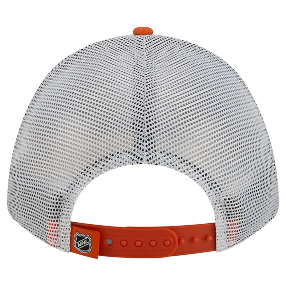Philadelphia Flyers New Era Hockey Sock 9FORTY A-Frame M-Crown Adjustable Trucker Hat - Orange/Black Hats