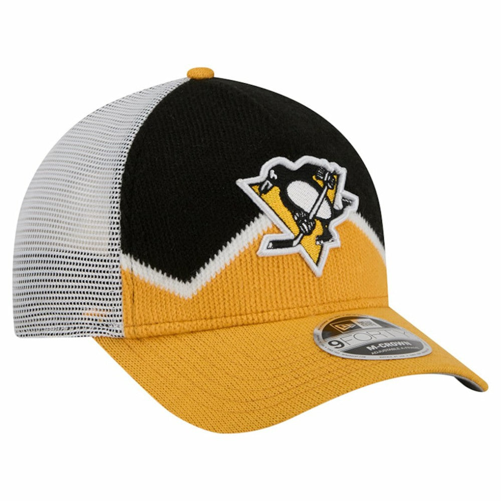 Pittsburgh Penguins New Era Hockey Sock 9FORTY A-Frame M-Crown Adjustable Trucker Hat - Gold/Black Hats