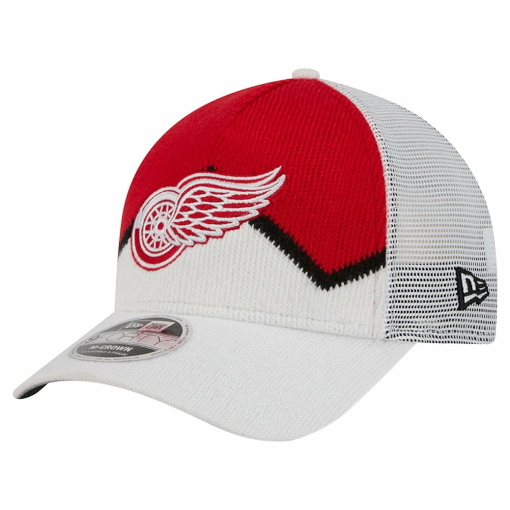Detroit Red Wings New Era Hockey Sock 9FORTY A-Frame M-Crown Adjustable Trucker Hat - White/Red Hats