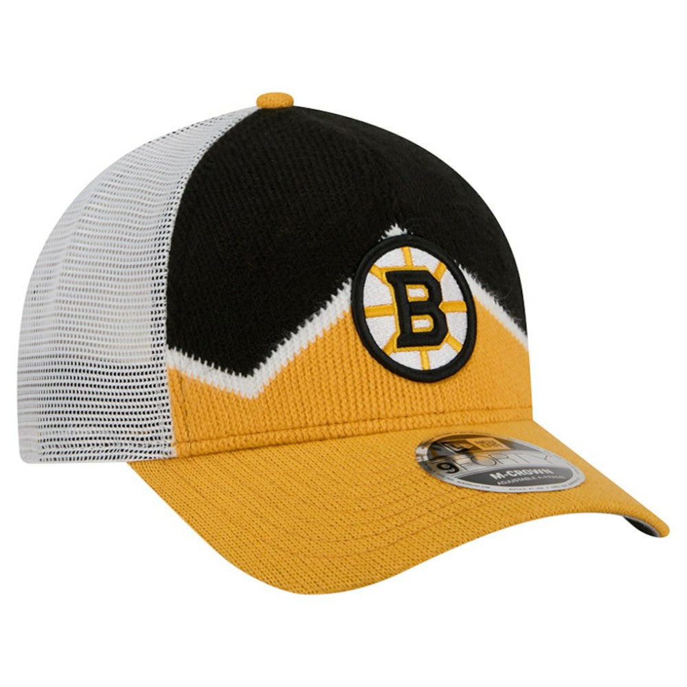 Boston Bruins New Era Hockey Sock 9FORTY A-Frame M-Crown Adjustable Trucker Hat - Gold/Black Hats