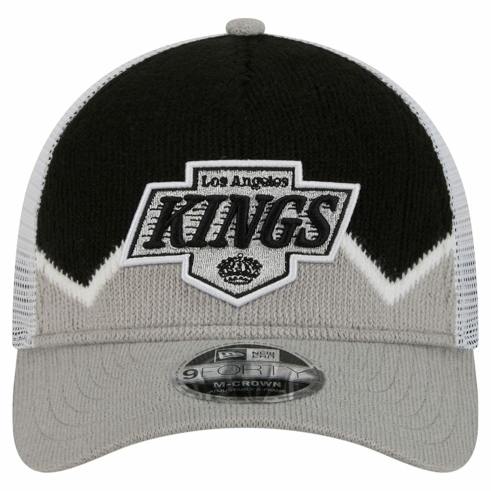 Los Angeles Kings New Era Hockey Sock 9FORTY A-Frame M-Crown Adjustable Trucker Hat - Silver/Black Hats