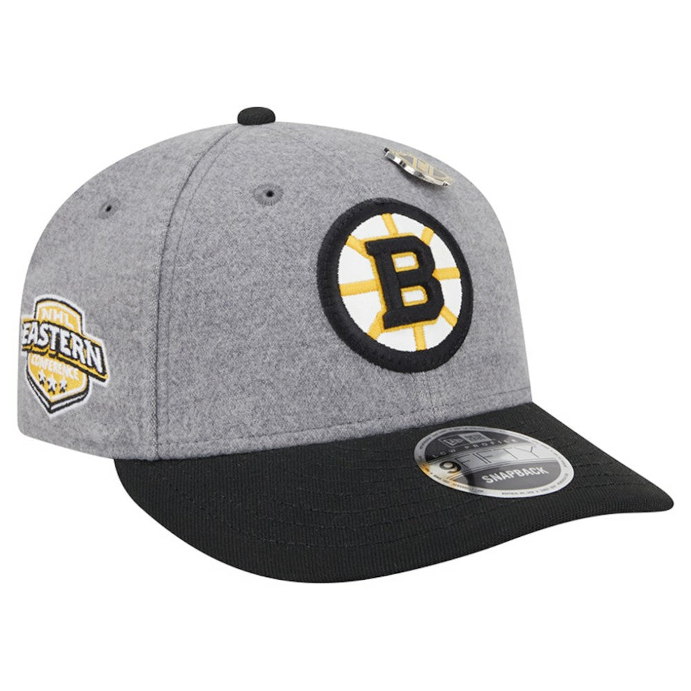 Boston Bruins New Era Wool Pin Low Profile 9FIFTY Snapback Hat - Gray/Black Hats