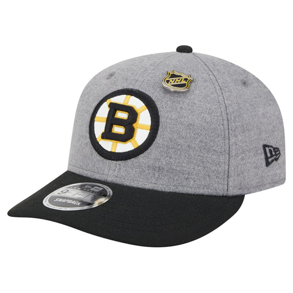 Boston Bruins New Era Wool Pin Low Profile 9FIFTY Snapback Hat - Gray/Black Hats
