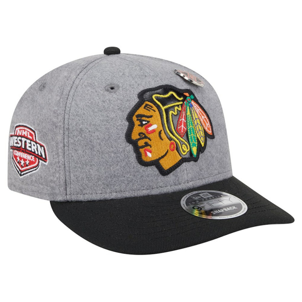 Chicago Blackhawks New Era Wool Pin Low Profile 9FIFTY Snapback Hat - Gray/Black Hats