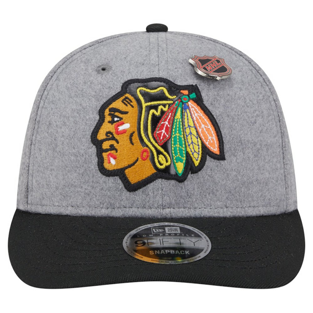 Chicago Blackhawks New Era Wool Pin Low Profile 9FIFTY Snapback Hat - Gray/Black Hats