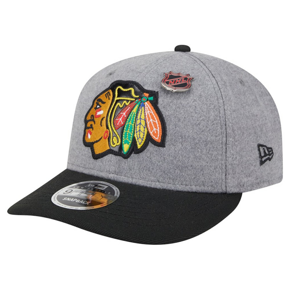 Chicago Blackhawks New Era Wool Pin Low Profile 9FIFTY Snapback Hat - Gray/Black Hats