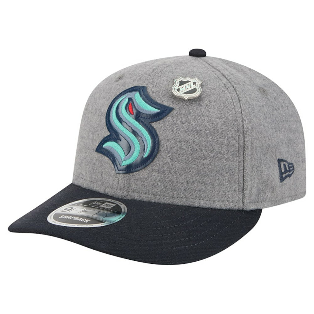 Seattle Kraken New Era Wool Pin Low Profile 9FIFTY Snapback Hat - Gray/Deep Sea Blue Hats