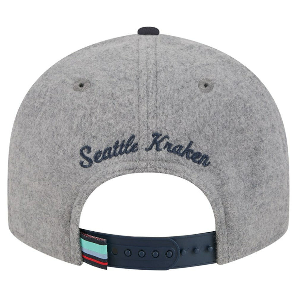 Seattle Kraken New Era Wool Pin Low Profile 9FIFTY Snapback Hat - Gray/Deep Sea Blue Hats