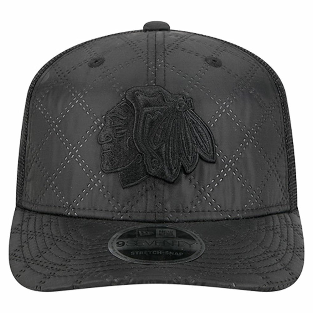 Chicago Blackhawks New Era Quilted Nylon 9SEVENTY Adjustable Trucker Hat - Black Hats