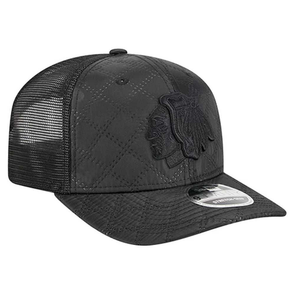 Chicago Blackhawks New Era Quilted Nylon 9SEVENTY Adjustable Trucker Hat - Black Hats