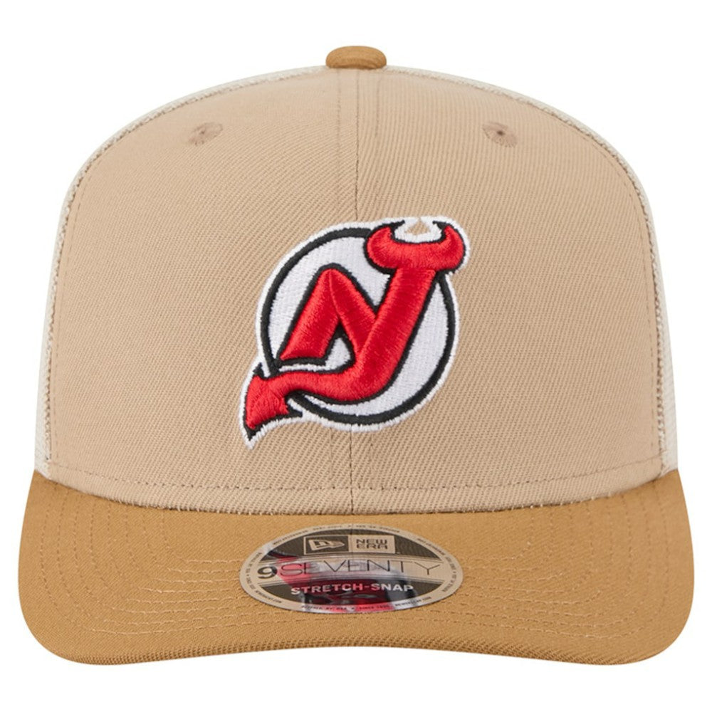 New Jersey Devils New Era Two-Tone Trucker 9SEVENTY Stretch Snap Adjustable Hat - Tan/Light Brown Jerseys