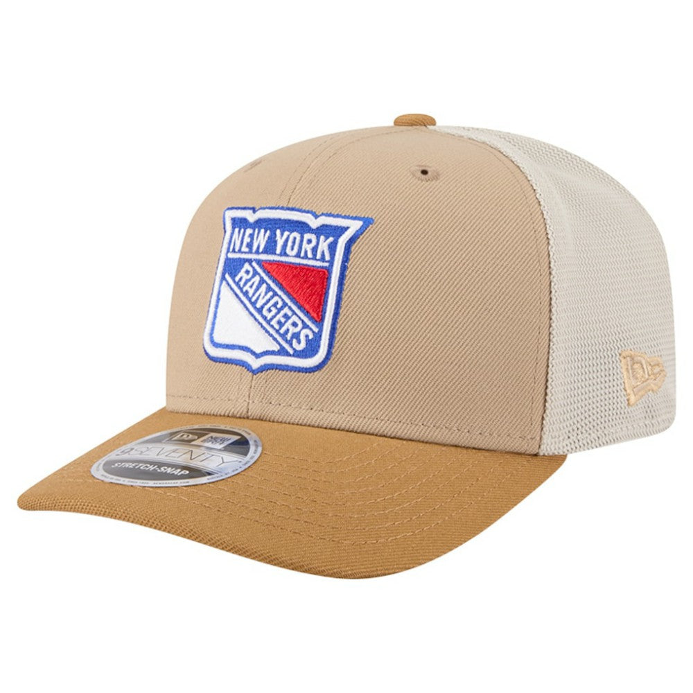 New York Rangers New Era Two-Tone Trucker 9SEVENTY Stretch Snap Adjustable Hat - Tan/Light Brown Hats