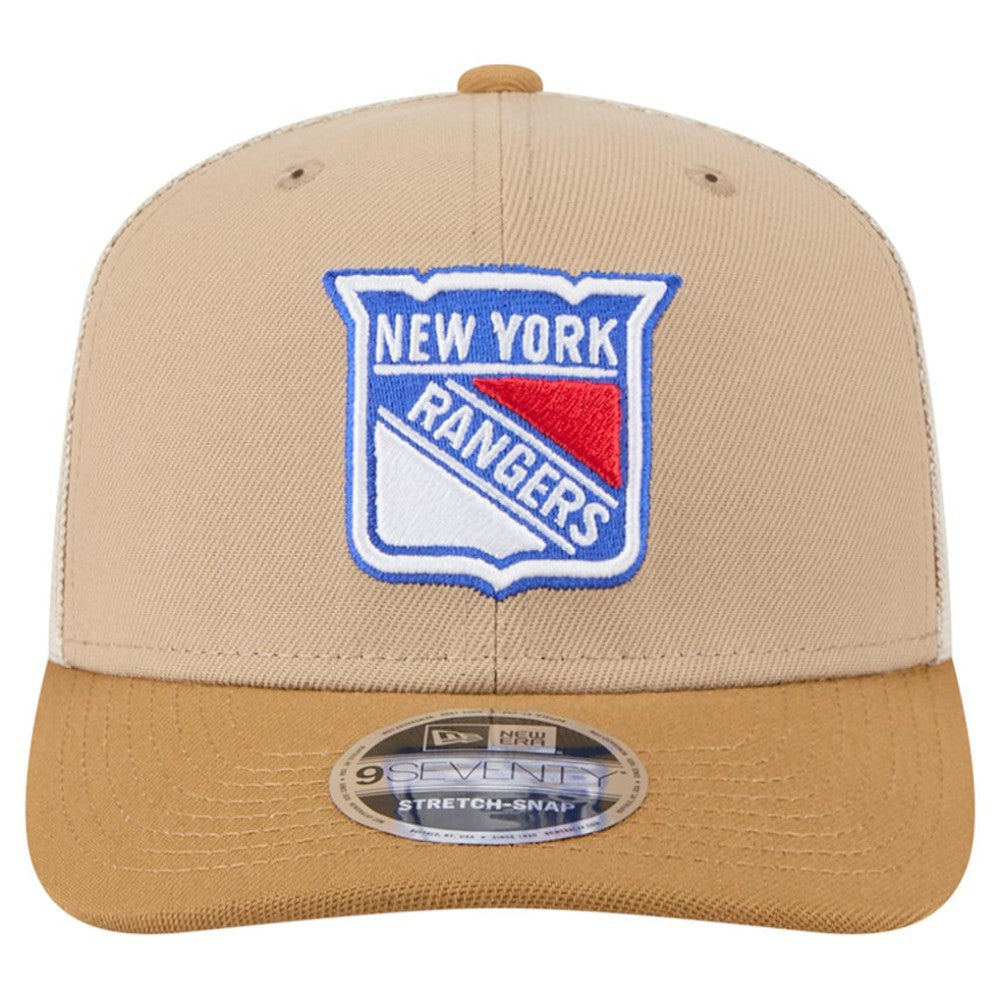 New York Rangers New Era Two-Tone Trucker 9SEVENTY Stretch Snap Adjustable Hat - Tan/Light Brown Hats